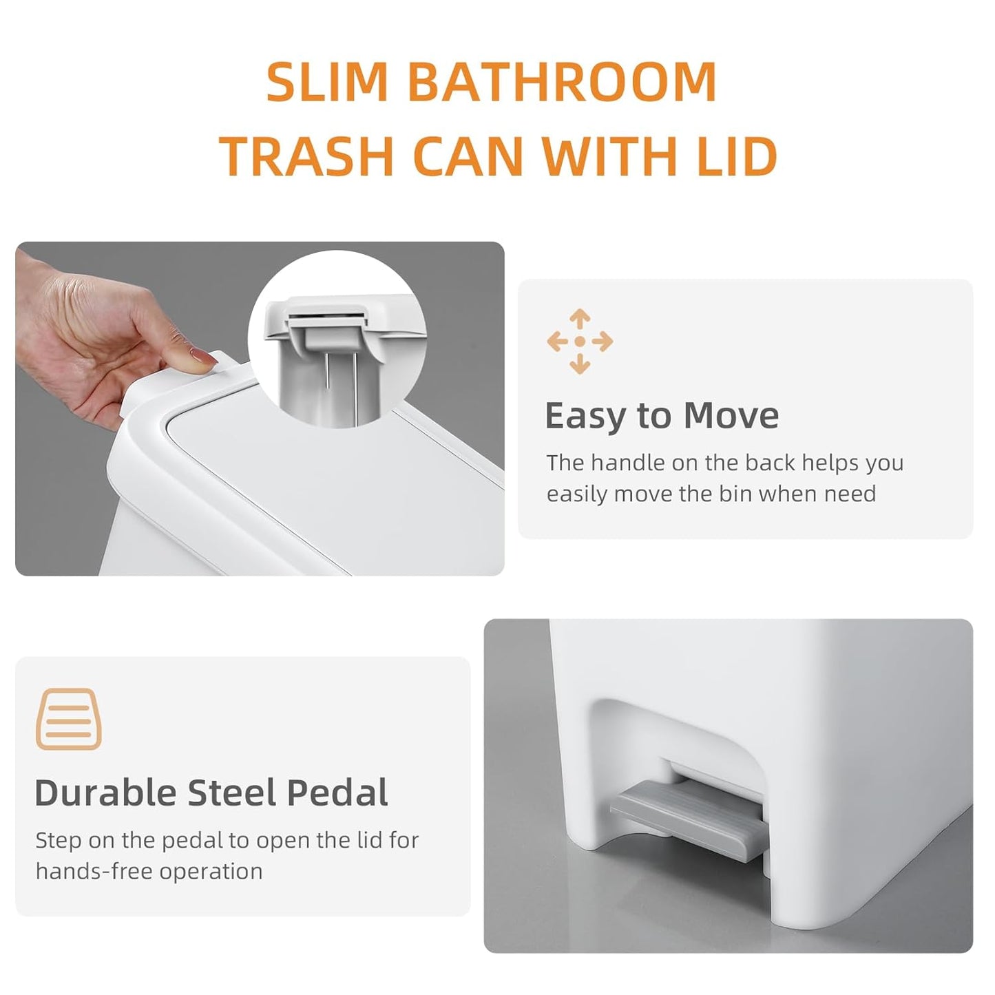 MOPALL Small Bathroom Trash Can with Lid Soft Close, Garbage Can with Press Top Lid & Foot Pedal, Step Trashcan Slim Trash Bin Waste Basket for Toilet, Office, Bedroom, Kitchen, Living Room 2.7 Gallon