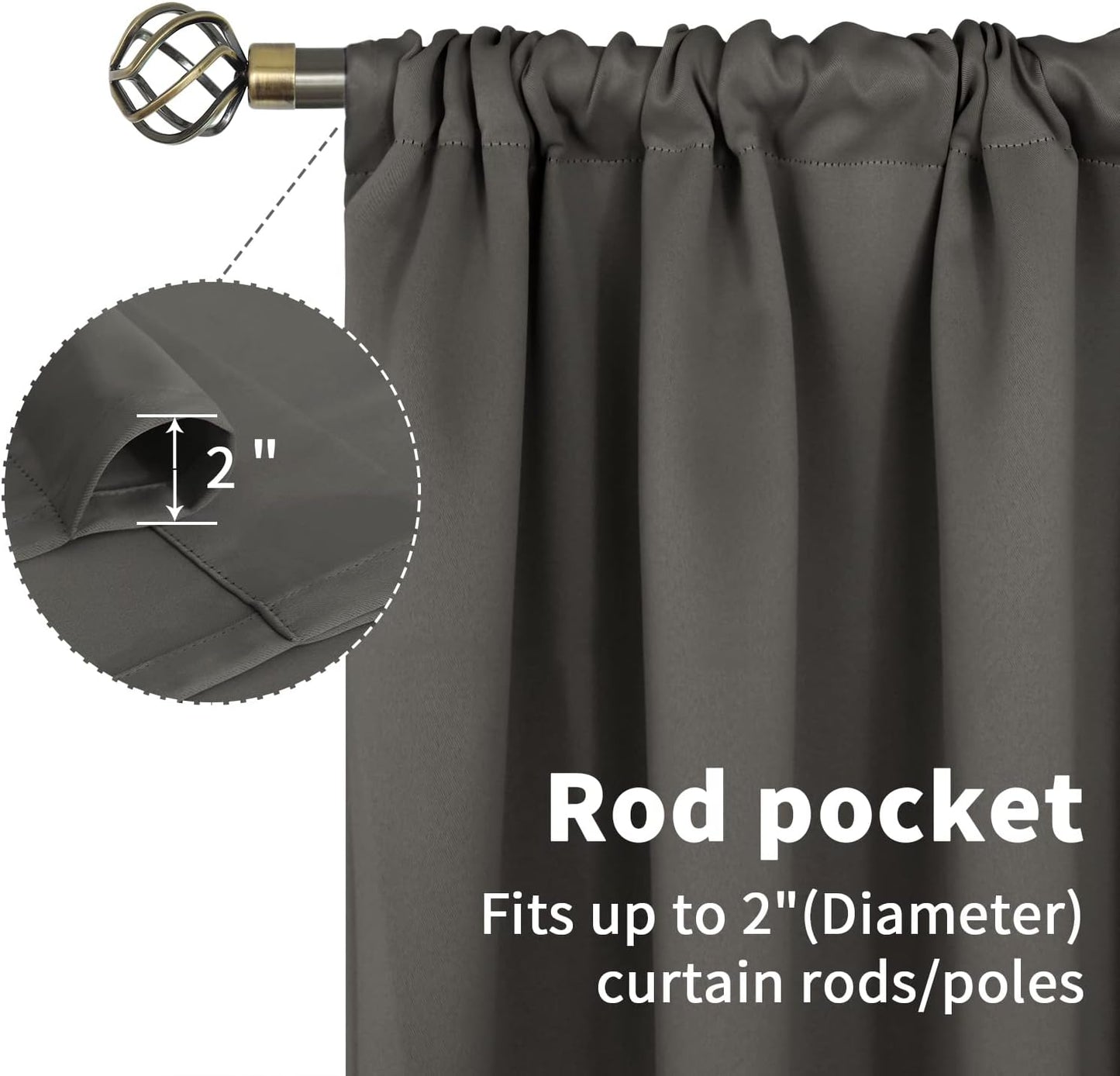 BGment Grey Blackout Curtains 36 Inches Length for Kitchen Cafe Window - Short Thermal Insulated Drapes with Rod Pocket Room Darkening for Bedroom Bathroom, 2 Panels, 42 x 36 Inch