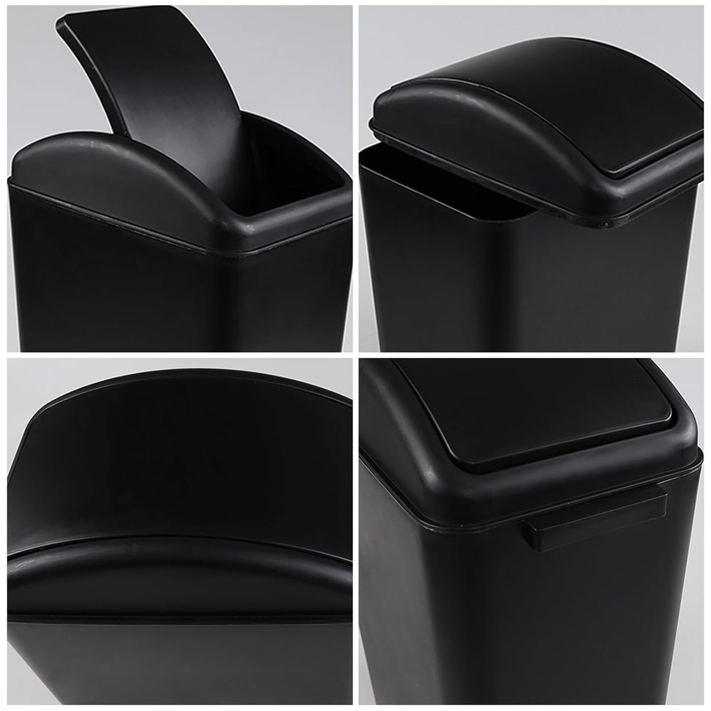 3-Pack 4.5 Gallon Plastic Trash Can with Swing Lid, Swing-Top Waste Can, Black