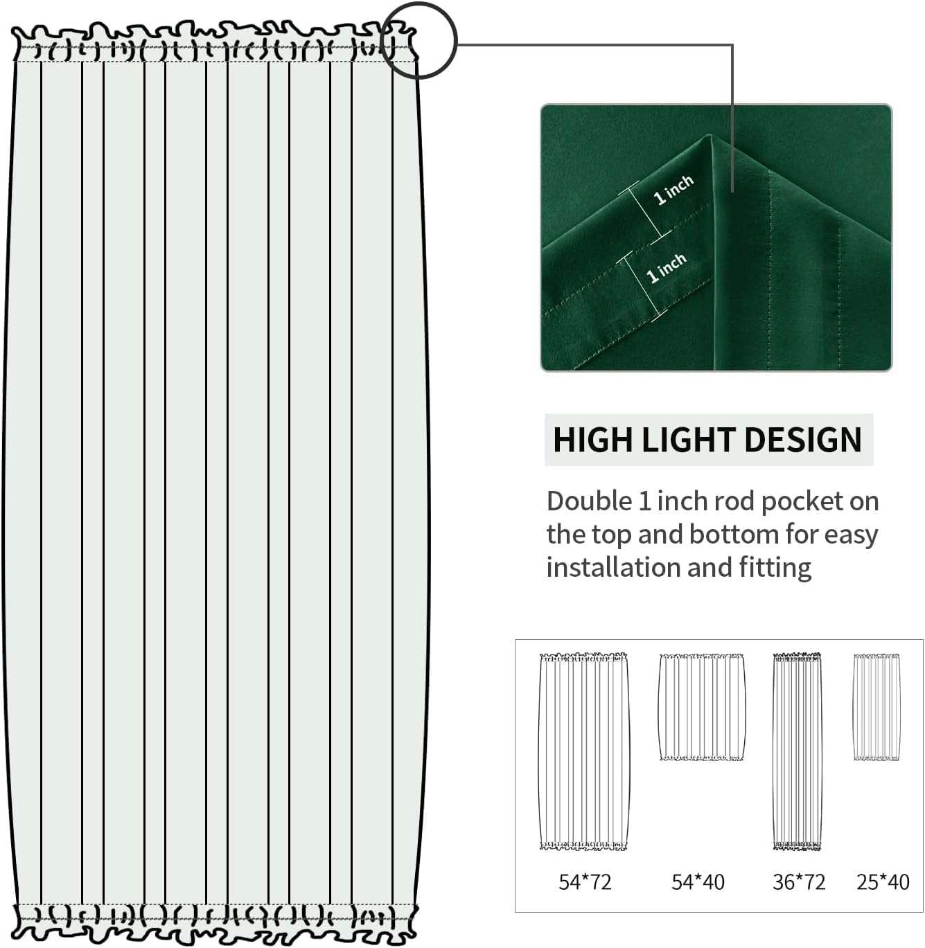 DWCN French Door Curtains – Rod Pocket Thermal Blackout Curtain for Doors with Glass Window, Kitchen and Patio Doors for Privacy, 36 X 72 Inches Long, 1 Curtain Panel with Tieback,Hunter Green