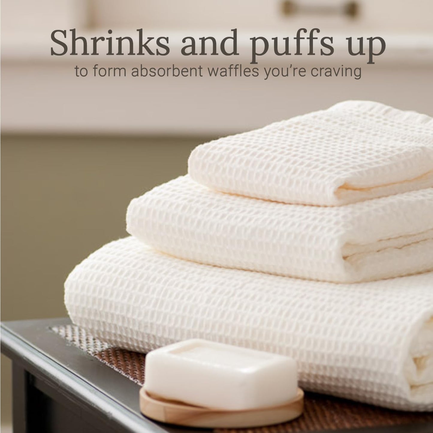 GILDEN TREE Waffle Towel Set Quick Dry Thin | 2 Bath Towels | 2 Hand Towels | 2 Washcloths, Classic Style (Cream)