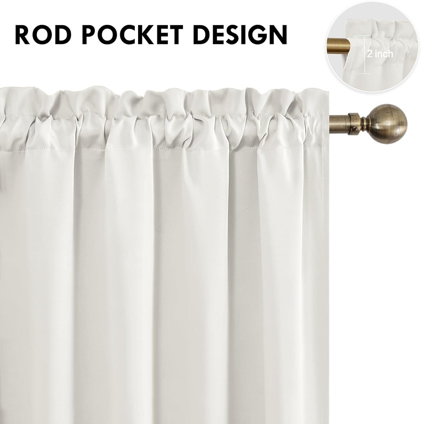 DWCN Blackout Curtains Thermal Insulated, Energy Saving & Noise Reducing Bedroom and Living Room Curtains, Ivory, W 52x L 45 Inch, Set of 2 Rod Pocket Curtain Panels