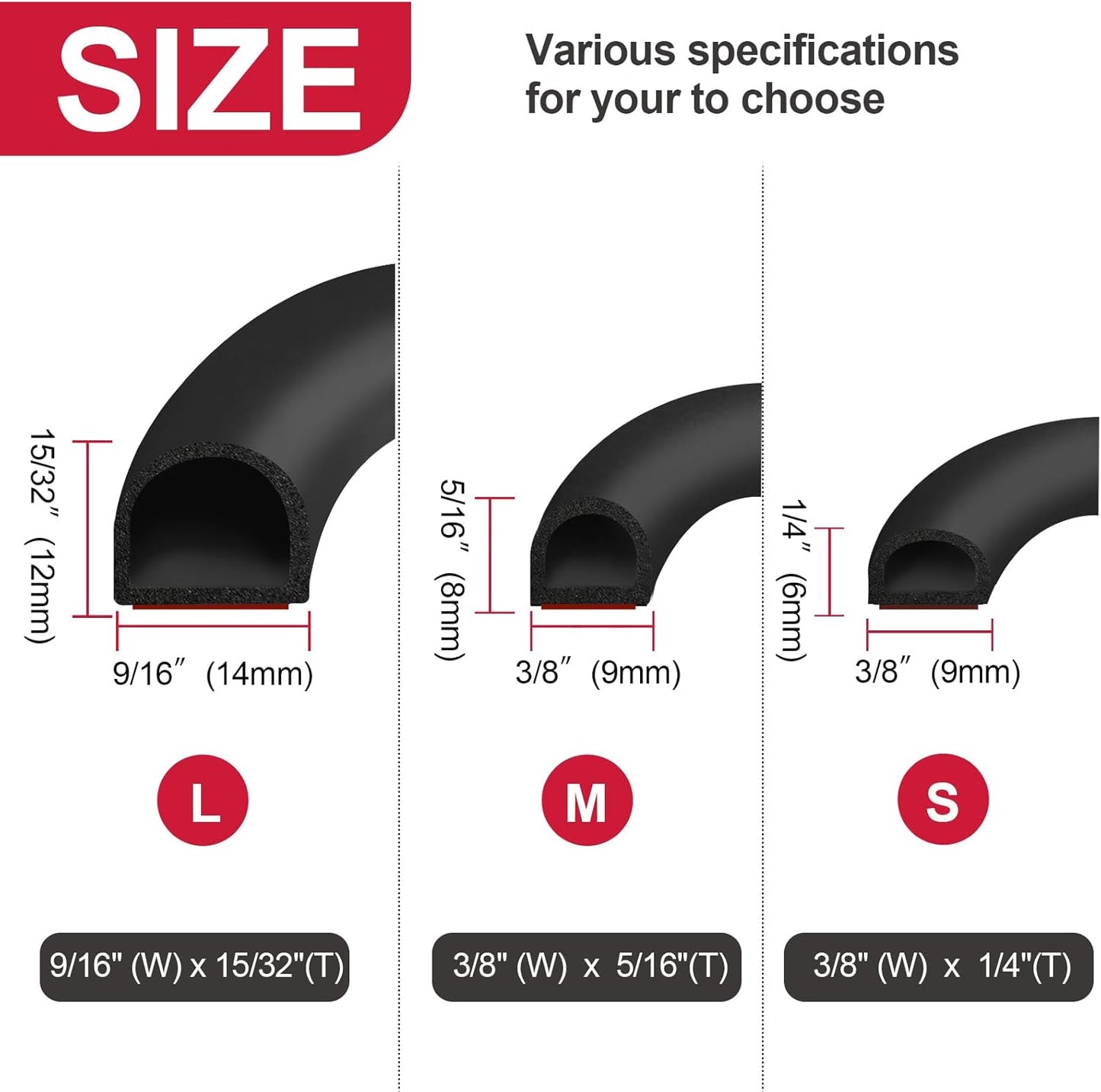 【New Upgrade】 Silicone Door Weather Stripping Door Seal Strip, 19.7 Feet Self-Adhesive D-Shape Door Insulation Strip for Door Frame& Window