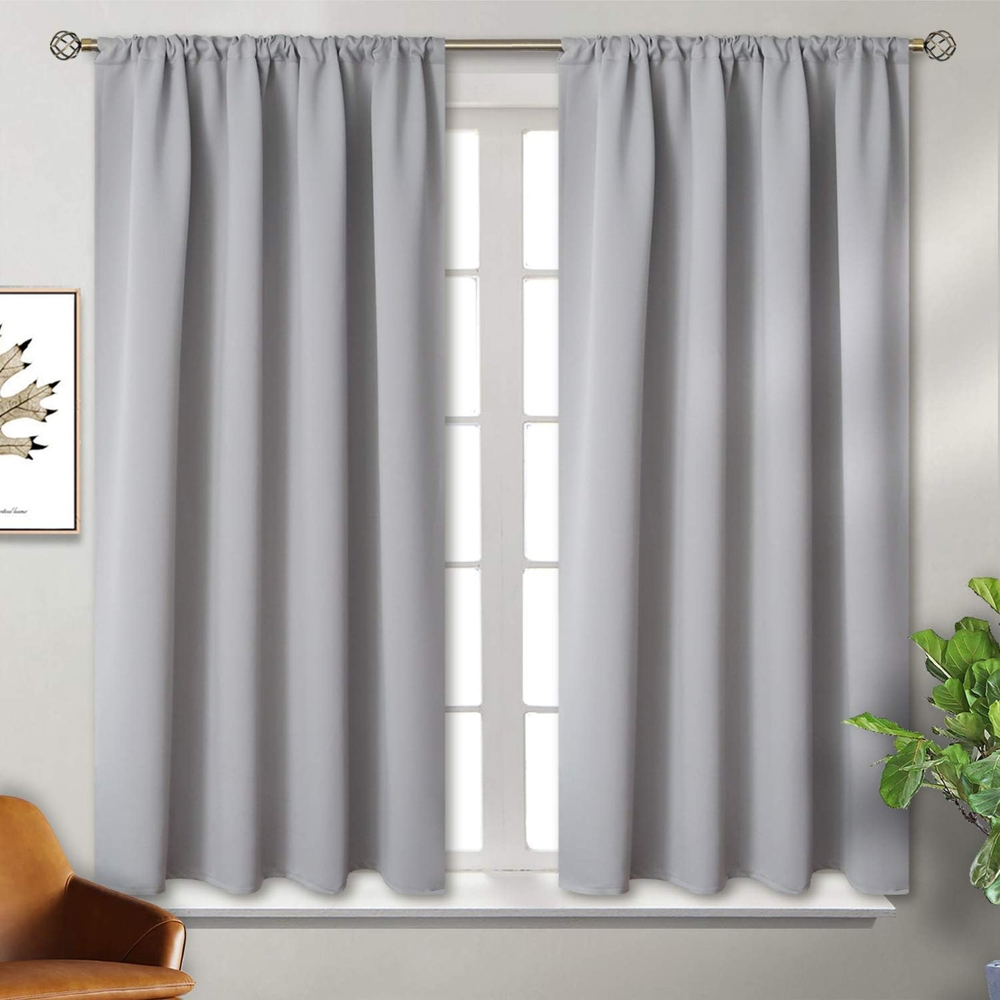 BGment Rod Pocket Blackout Curtains for Bedroom - Thermal Insulated Room Darkening Curtain for Living Room, 52 x 54 Inch, 2 Panels, Light Grey