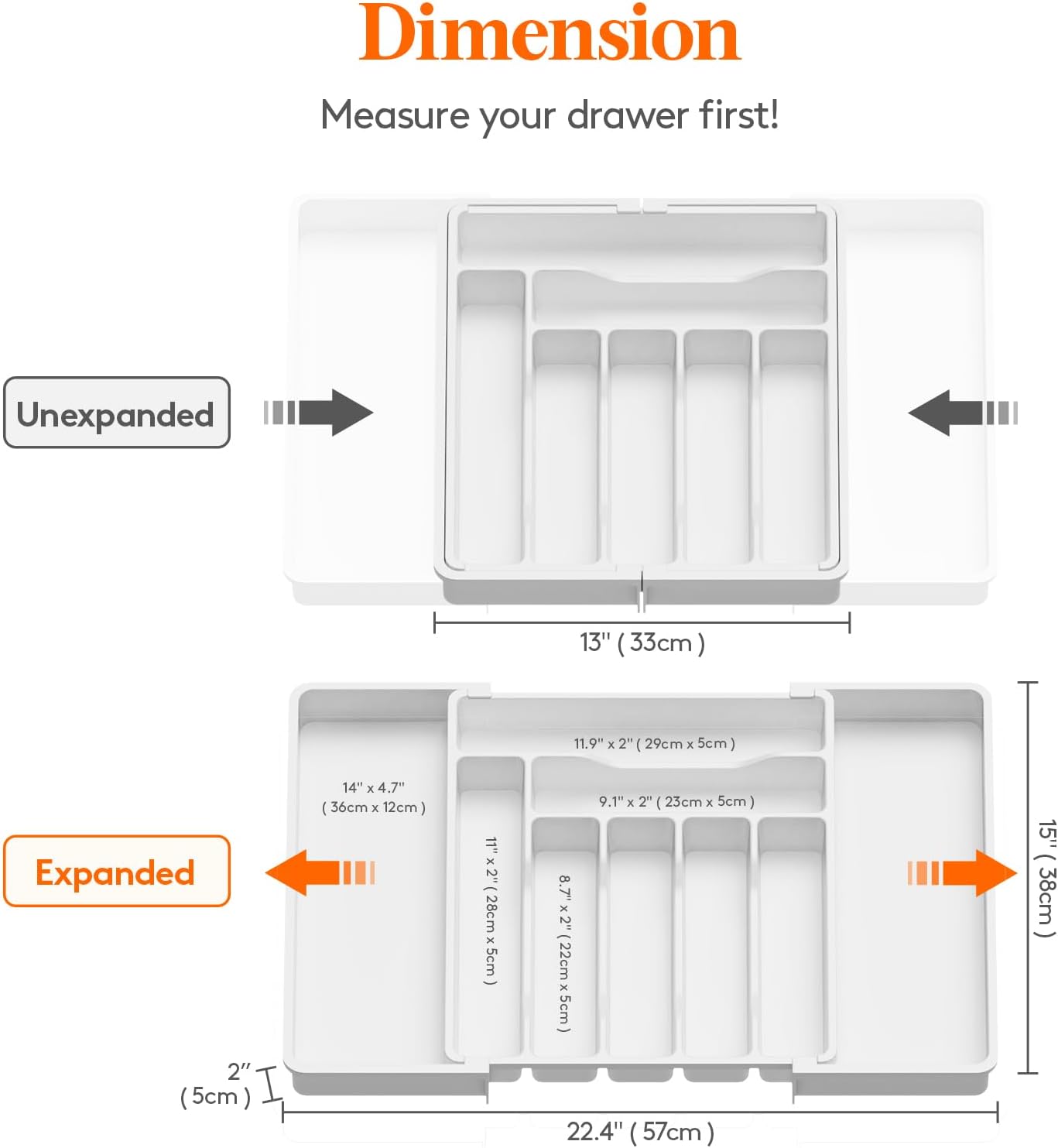 Lifewit Silverware Drawer Organizer, Expandable Utensil Organizer for Kitchen Drawers, Adjustable Cutlery and Flatware Tray, Plastic Spoons Forks Knives Holder Storage Dividers, Large, White