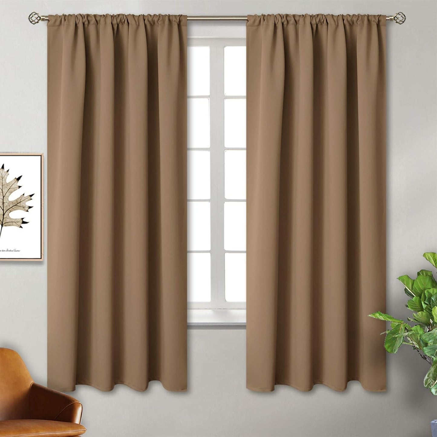 BGment Taupe Blackout Curtains 63 Inches Length 2 Panels - Tan Thermal Insulated Drapes with Rod Pocket Room Darkening Privacy for Living Room Bedroom, 42 x 63 Inch