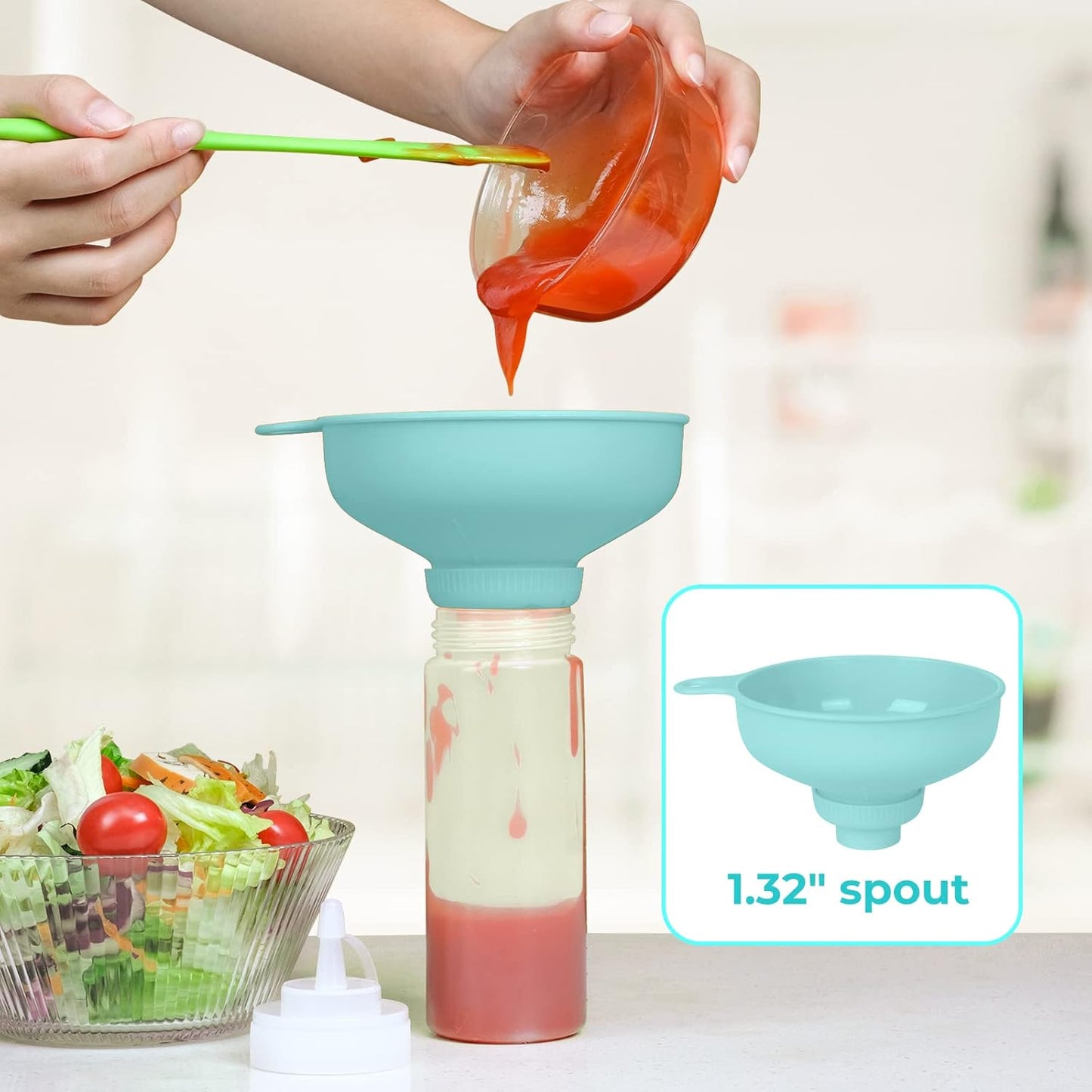 Wide Mouth Kitchen Funnel, Food Grade Plastic Cooking Canning Funnel with 4 Sizes Spouts for Filling Wide and Regular Mason Jars, Spray Dropper Oil Bottle Jug Spices Shampoo Sauce