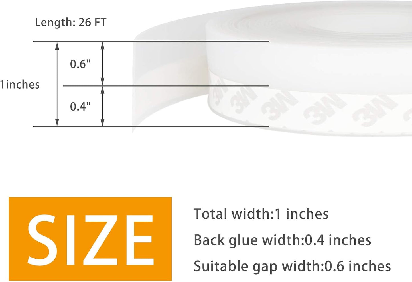 Door Weather Stripping Doors Seal Strip, 26 FT Silicone Sealing Tape for Door Draft Stopper Adhesive for Doors, Windows and Shower Glass Gaps(Transparent, 25mm)