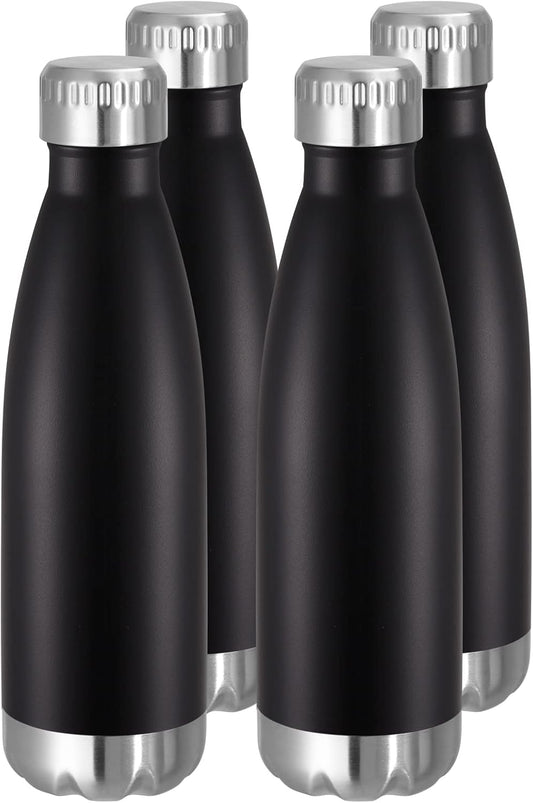 VEGOND 17oz Stainless Steel Water Bottles Bulk, Reusable Metal Sports Water Bottle Keeps Drink Hot and Cold, BPA Free Double Wall Vacuum Cola Shape Insulated Water Bottles for Camping Gym, 4 Pack
