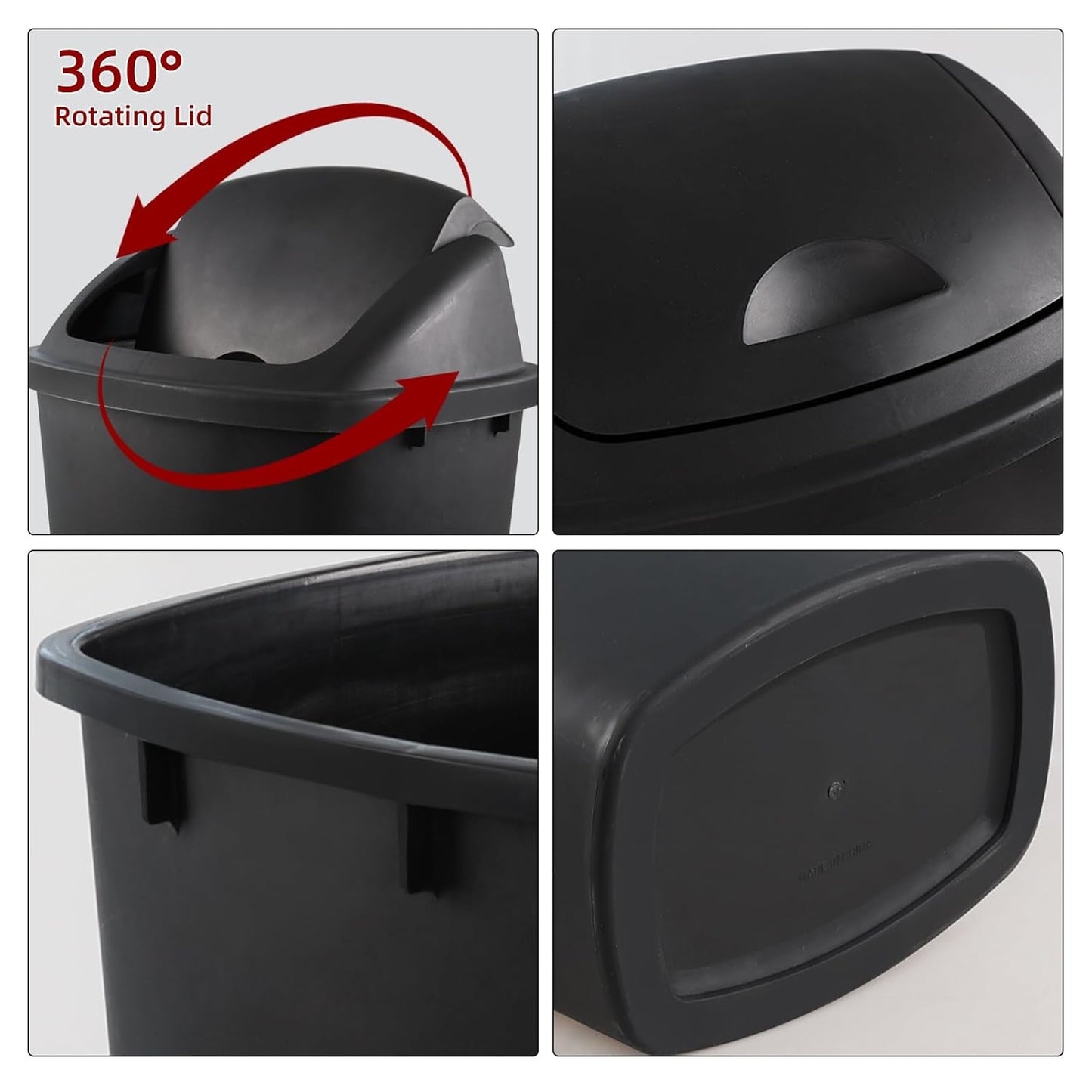 Zopnny 4-Pack Lidded Trash Can, 13 Gallon Black Plastic Garbage Bin with Lid for Office, Bedroom, Bathroom