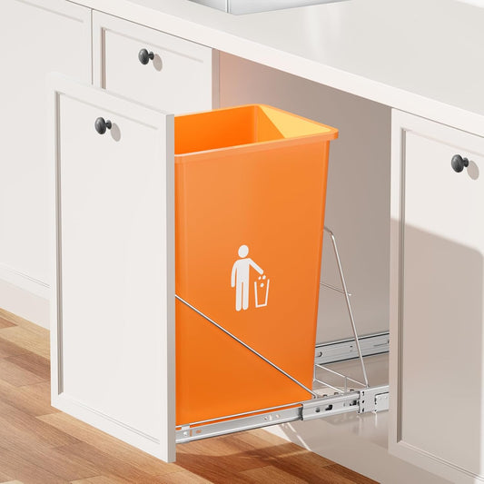 Pull Out Trash Can Under Cabinet, 7-13Gal Cabinet Trash Can Pull Out Kit with Door Mounting Kit,Under Sink Garbage Can Pull Out for Kitchen-Waste Bin Not Included