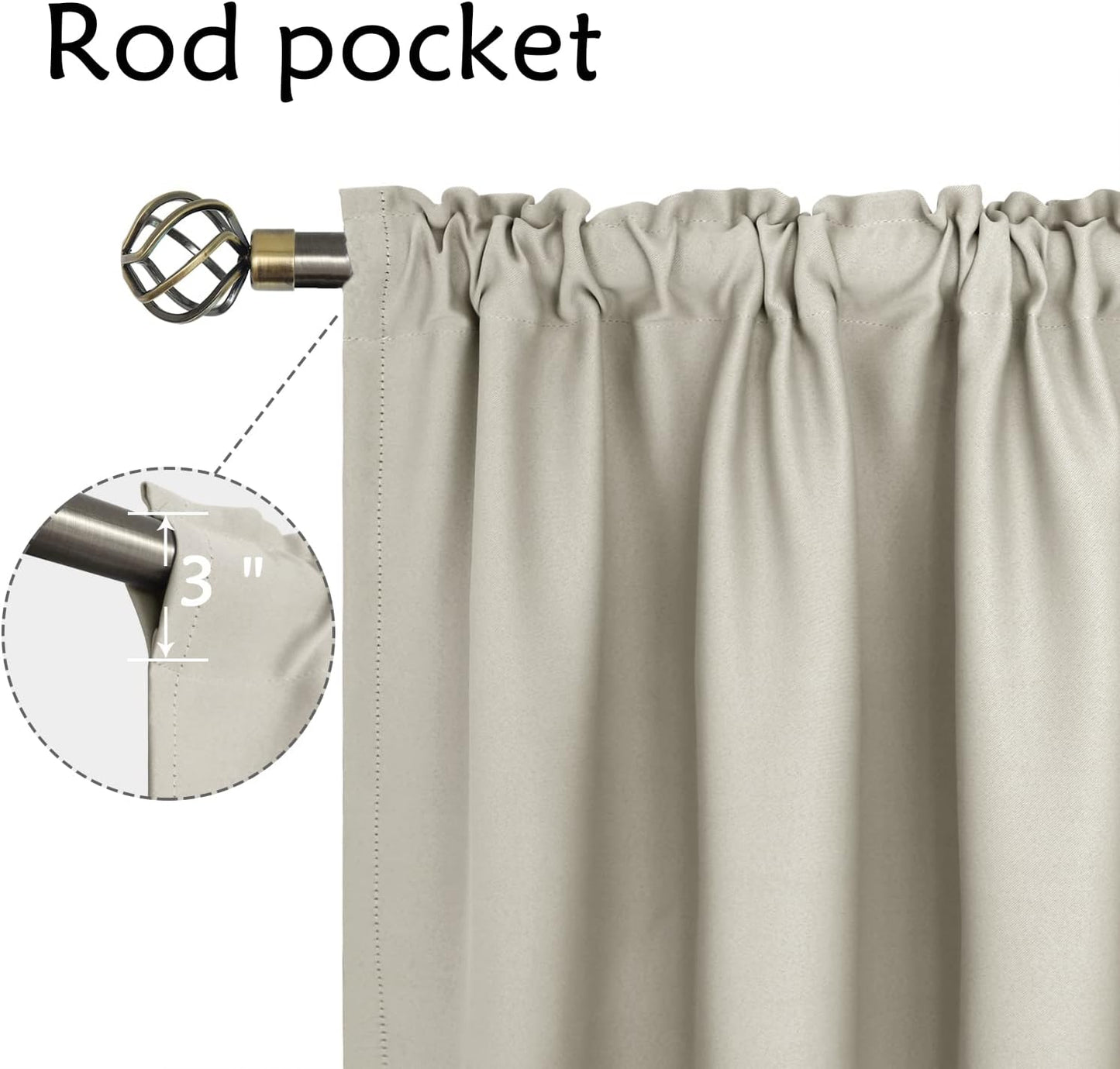 BGment Rod Pocket Blackout Curtains for Bedroom - Thermal Insulated Room Darkening Curtain for Living Room, Light Camel, 52 x 63 Inch, 2 Panels