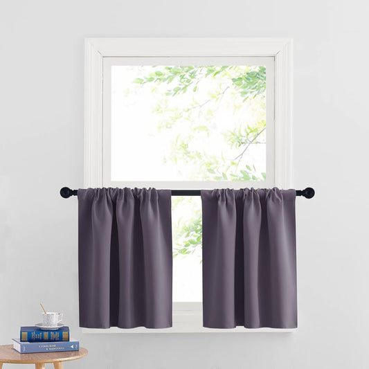 RYB HOME Small Curtains Blackout - Privacy Energy Efficiency Mini Curtains for Kids Bedroom RV Camper Windows Trailer Bathroom Kitchen Cabinet Window Tiers, W 29 x L 24, Greyish Purple, 2 Panels