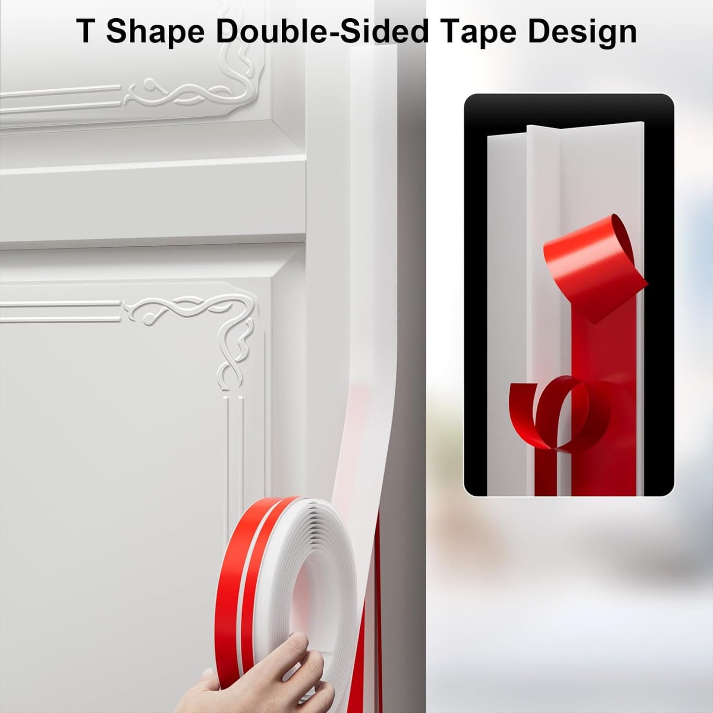 T-Shaped Door Draft Stopper, 1.37 in x 10 Ft Silicone Seal Strip for Windows Gaps, Weather Stripping Seal Strip Shower Sweep, White