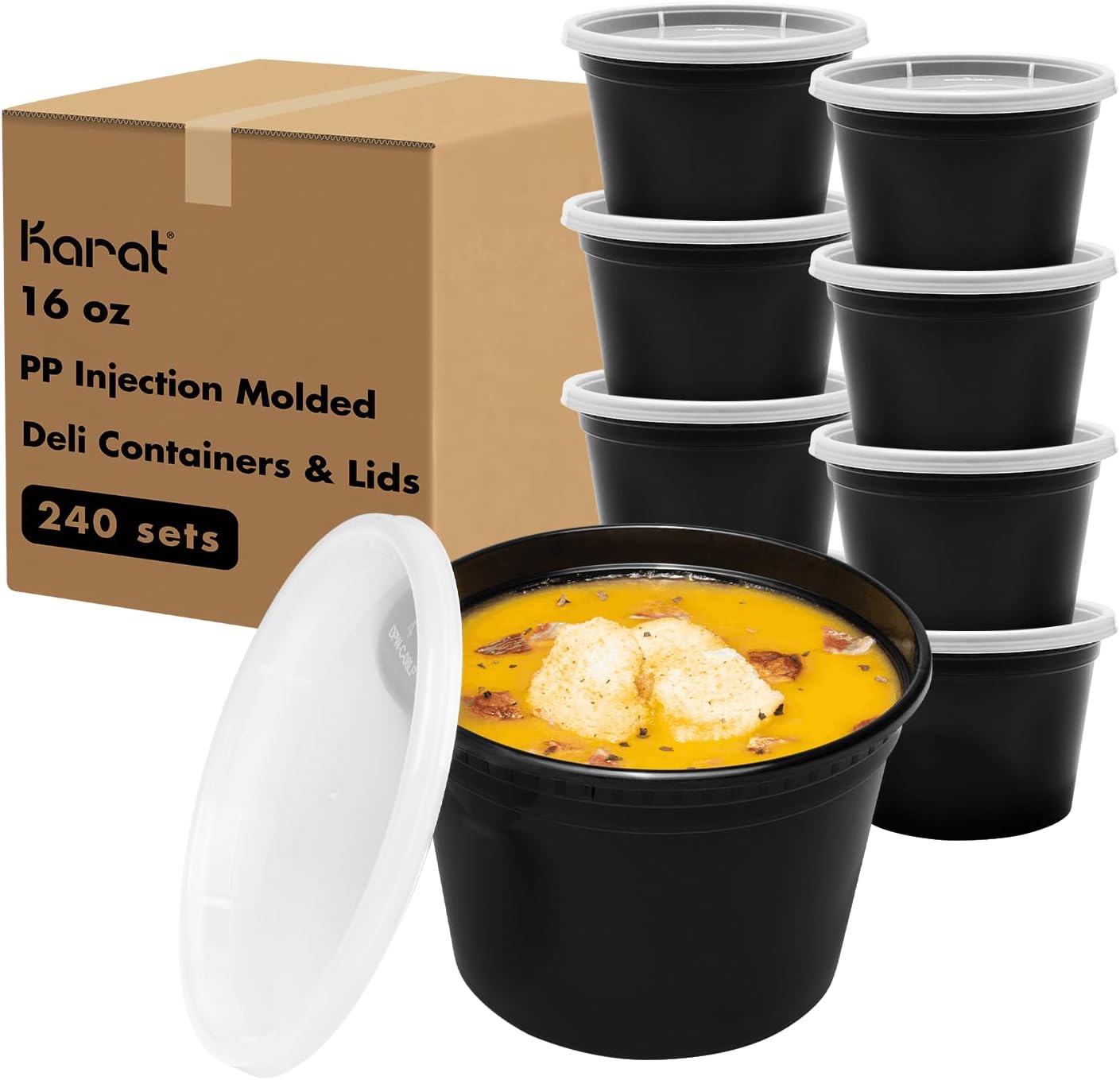 Karat [16oz - 240 ct Black PP Injection Molded Round Deli Containers with Lids (FP-IMDC16-PPB)