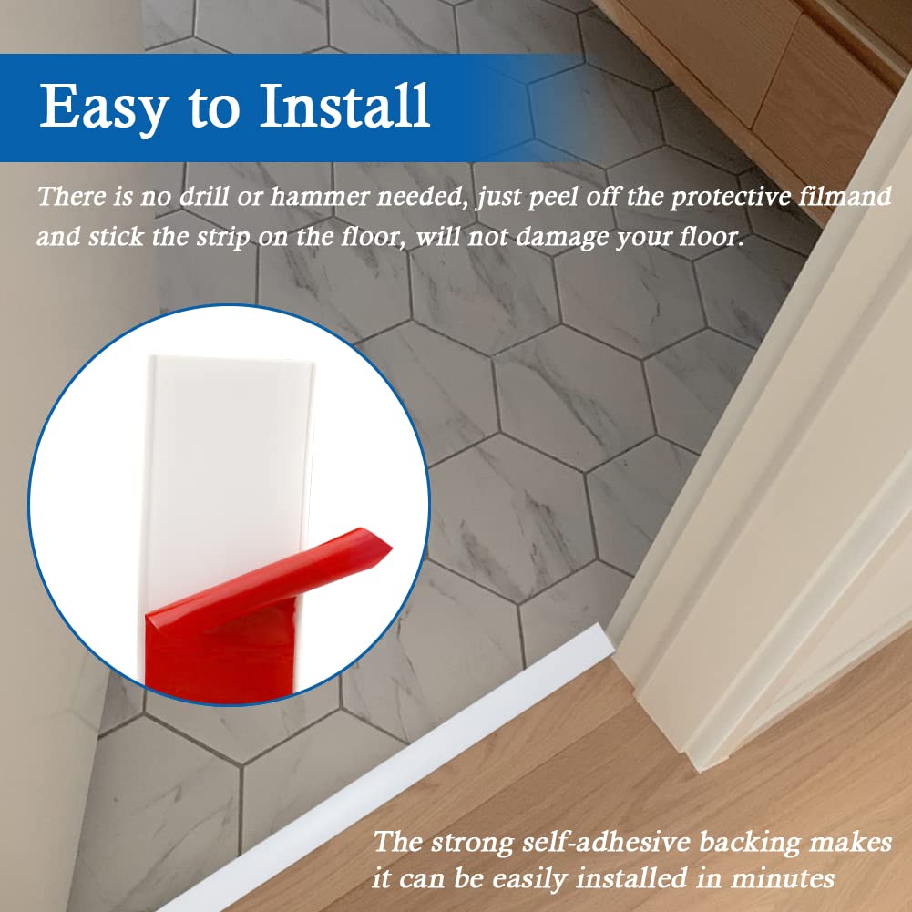 Floor Transition Strip Self Adhesive Floor Cover Strips Laminate 2" Wide Vinyl Flat Divider Transitions (5cm, 3.3Ft, White)