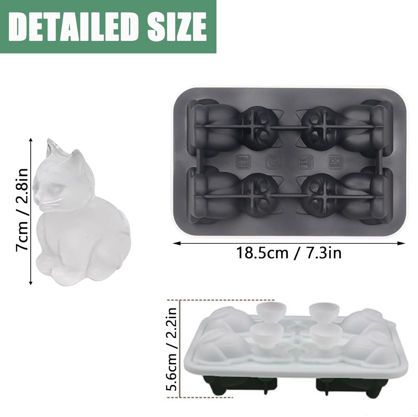 3D Cat Ice Cube Mold, Admaison Ice Cube Tray with Funnel with Funnel for Cocktails, Bourbon,Brandy, Whiskey Gifts for Men, Silicone Fun Shapes Black Cute (CAT)