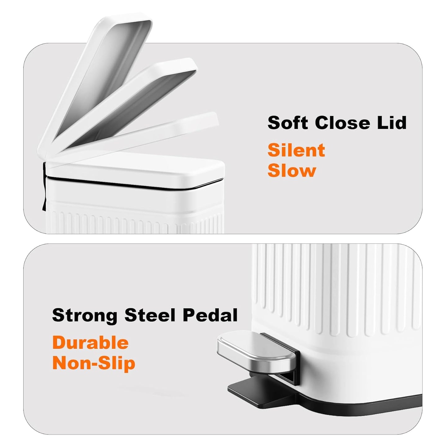 TrashAid Bathroom Trash Can with Lid, 2.6 Gallon Small Garbage Can Soft Close, Stainless Steel Step Waste Basket for Bathroom, Bedroom, Home Office, Laundry Room, Toilet, RV, White, 10 Liter