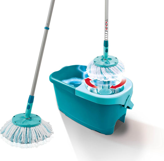 Leifheit Clean Twist Disc Mop Ergo Mop and Bucket, Floor Mop with Moisture-Controlled Spin Mop, Easy-Steer 360 Joint Microfibre Mop Head, 33cm Wide, Twist Mop