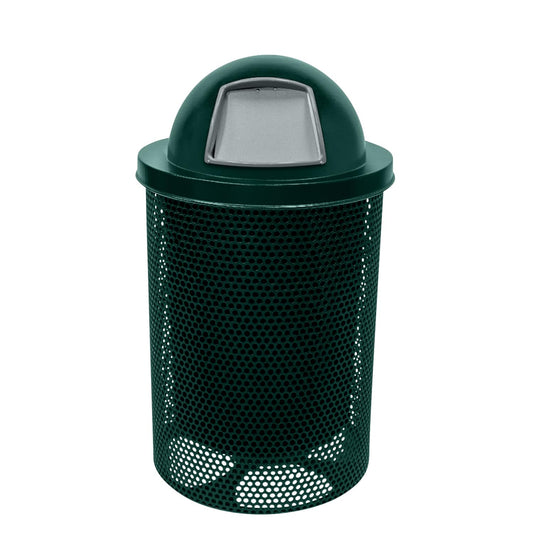 COATEDOUTDOORFURNITURE RDT-P-DGRN Heavy Duty Round Trash Receptacle with Dome Top, Liner Included, 32 Gallon, Dark Green, Made in America