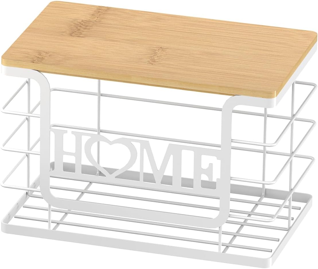 Trash Bag Holder, Thipoten Trash Bags Dispenser with Bamboo Top, Suitable for Garbage Bags Purchased Online or Supermarket, Perfect Storage Organizers for Cabinet, Under Sink (White, Large)