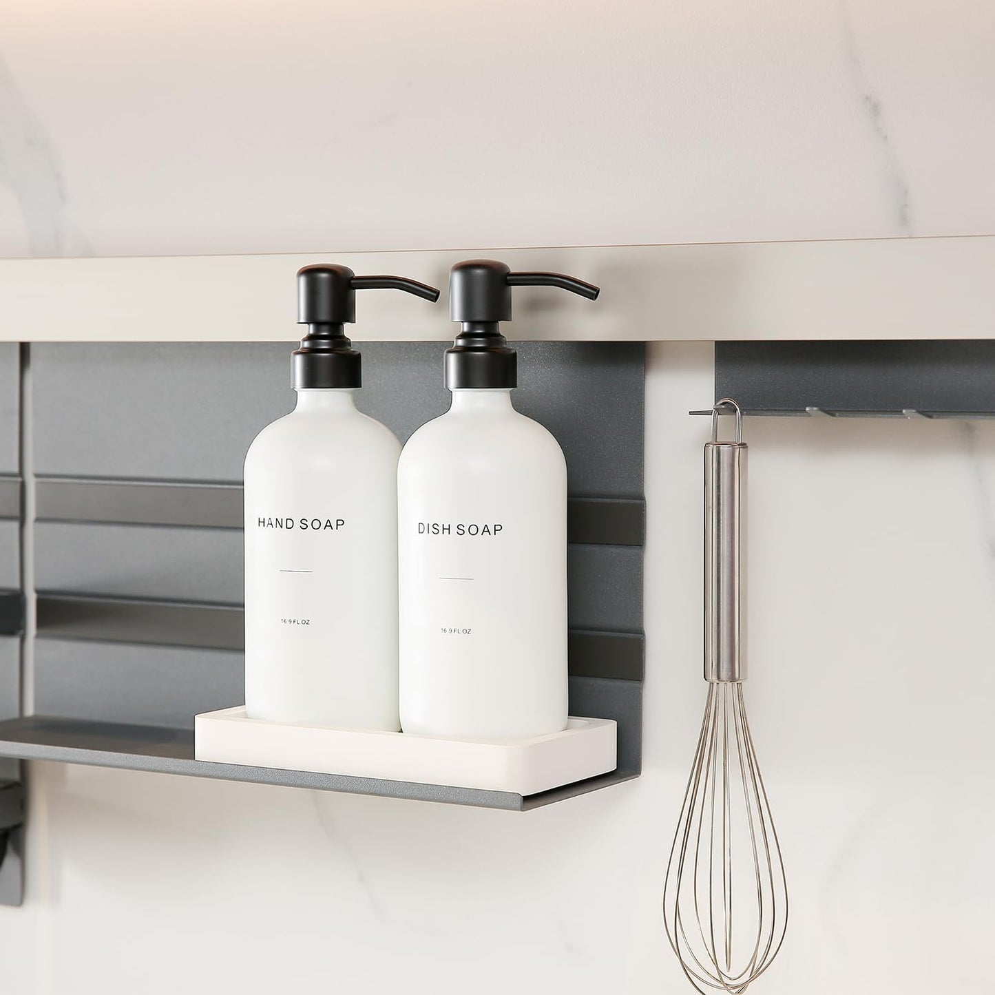 Kitchen Soap Dispenser Set, White Soap Dispenser with Black Stainless Steel Pump, Perfect for Modern Kitchen Decor. (White)