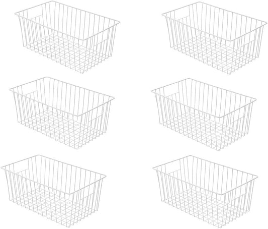 16inch Freezer Wire Storage Organizer Baskets, Household Refrigerator Bins with Built-in Handles for Cabinet, Pantry, Closet