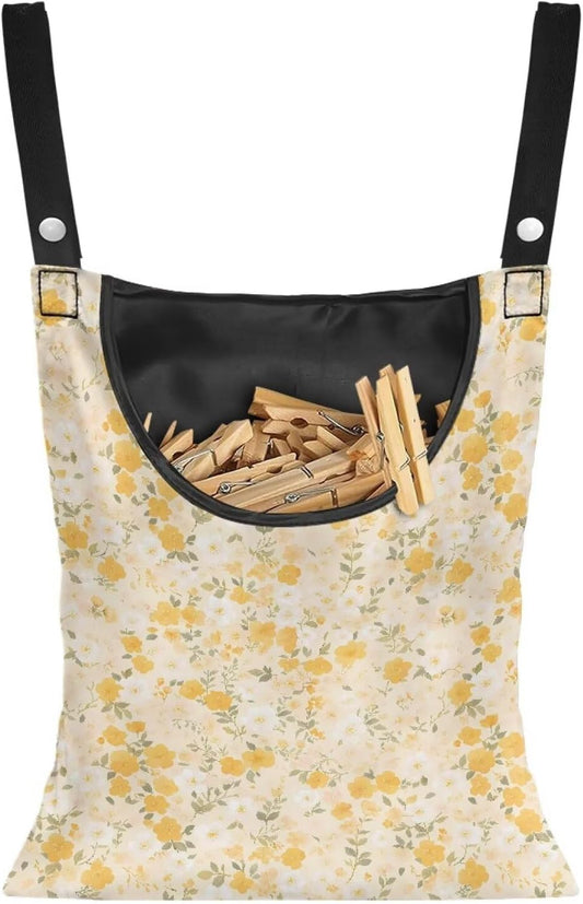 Clothespin Bag with Large Capacity for Mini and Wooden Clothespins with Large Opening Storage Organizer Laundry Hanging Bag - Floral Pattern