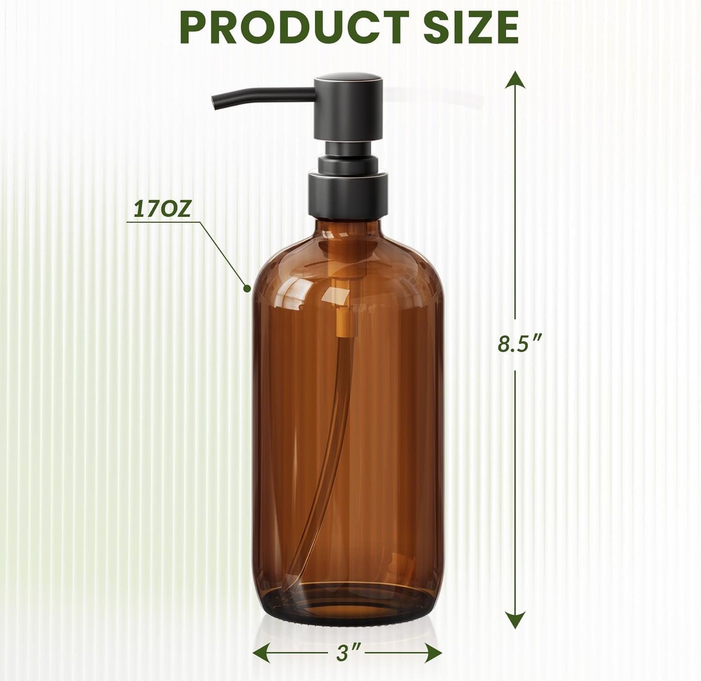 AmazerBath Amber Glass Soap Dispensers, 2 Glass Amber Pump Bottles, 17 Oz Dish Soap Dispenser, Kitchen Bathroom Hand Soap Dispensers for Hand Sanitiser, Shampoo, Lotion, Shower Gel Conditioner