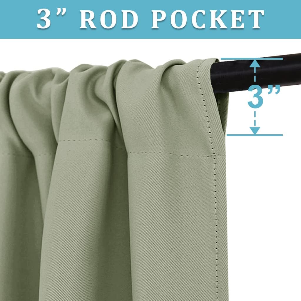 RYB HOME Small Window Curtains Blackout - Privacy Energy Saving Insulating Curtains Blinds for Bedroom Bathroom Basement Kids Nursery Kitchen, W 34 x L 48 inches, Sage Green, 2 Panels