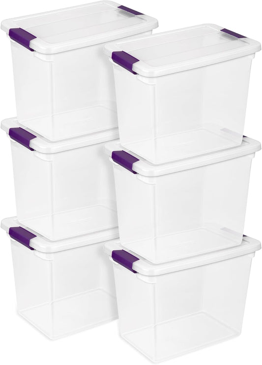 Sterilite 6-Pack 27 Quart ClearView Latch Box, Stackable Organizer Bins with Latching Lids - Clear Plastic Organization Containers for Closet, Bedroom, Shelving Units and Everyday Home Storage
