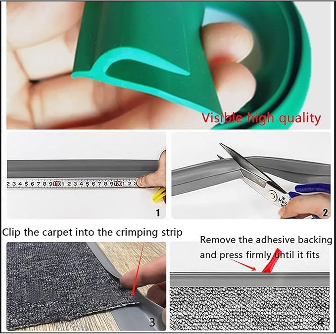 Self Adhesive Carpet Transition Strip with Edge Trim, Designed for Seamless Transitions from Carpet to Tile or Vinyl Floors, Perfect for Doorways.(Black,9 Feet)