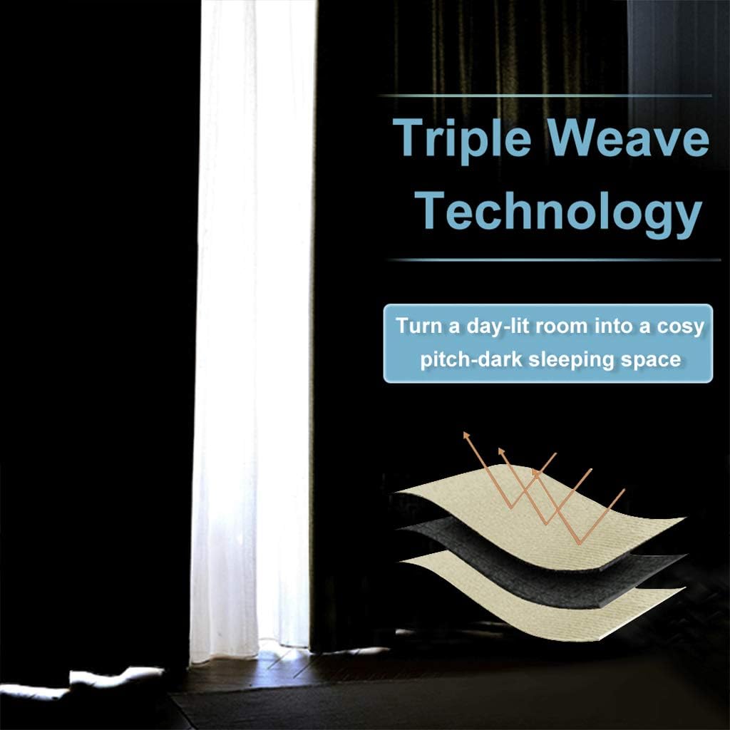 RYB HOME Blackout Curtains for Living Room, Large Window Shades for Bay Window Dining Parlor Bedroom Patio Door, Wide 34 x Long 80 inches, Beige, 2 Panels