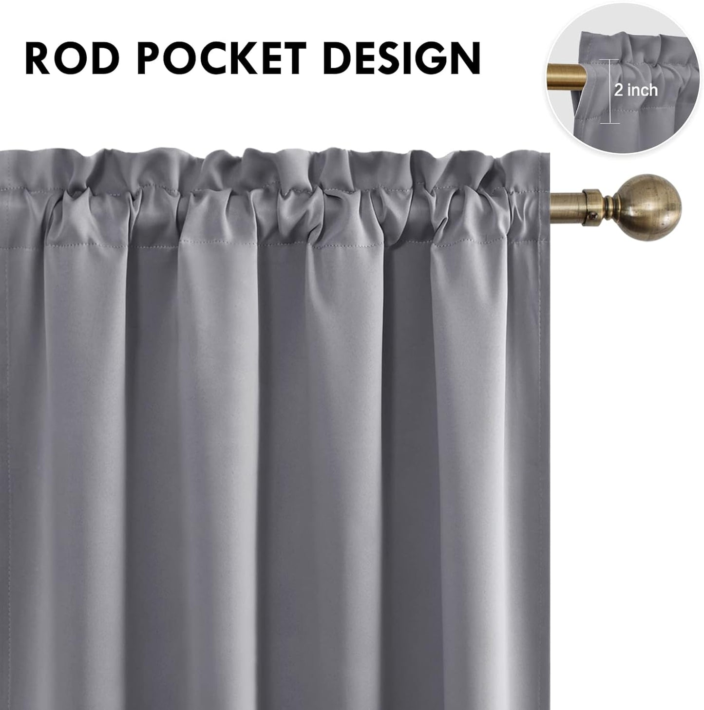 DWCN Grey Room Darkening Blackout Curtains - Thermal Insulated Privacy Energy Saving Window Curtain Drapes 52 x 45 inch Length, Set of 2 Bedroom Living Room Curtains