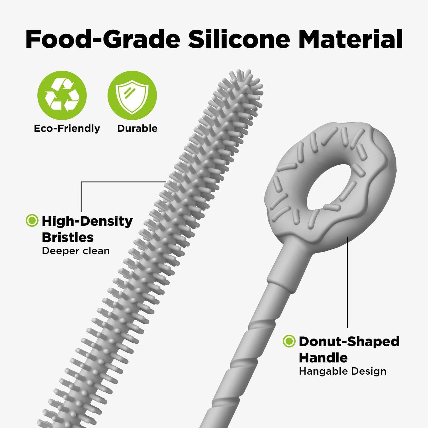 2 Pcs Silicone Straw Cleaner Brush, Extra Long Cleaning Brushes for Straws, 6mm&9mm, Gray