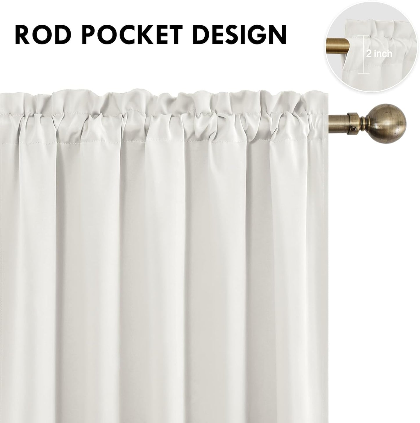 DWCN Blackout Curtains for Living Room Thermal Insulated, Energy Saving & Noise Reducing Bedroom Curtains, Ivory, W 70x L 72 Inch, Set of 2 Rod Pocket Curtain Panels