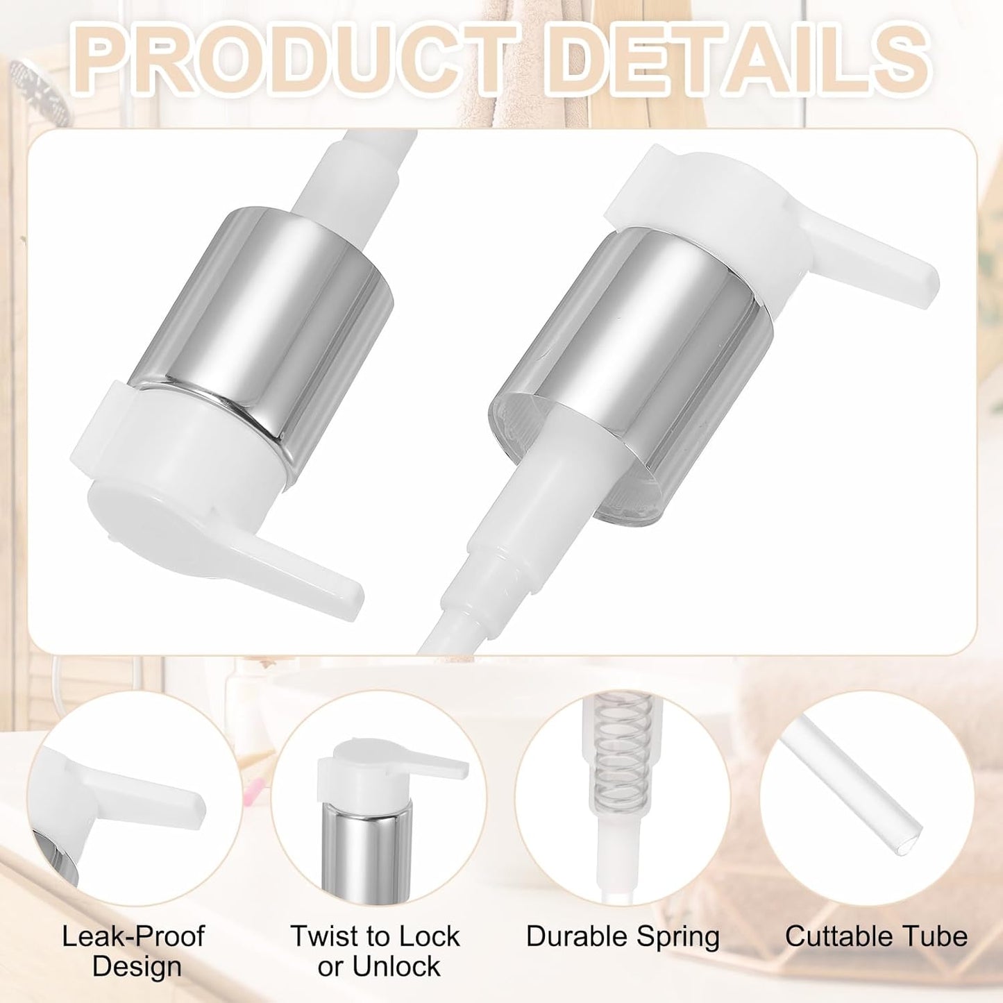 uxcell 2 Pcs Soap Dispenser Pump Heads, Hand Soap Dispensers Top Pumps Replacement Clip-on Pumphead for Standard 24/410 Neck Size Bathroom Lotion Shampoo Bottle, Silver White