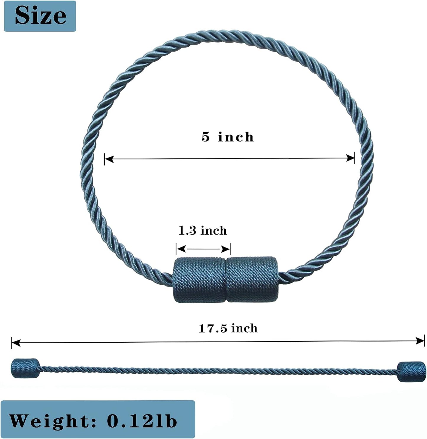 6 Pack Blue Strong Magnetic Curtain Tiebacks Outdoor Elegant Decorative Tie Backs Modern Rope Tiebacks for Drapes Window Curtain Holdbacks for Draperies