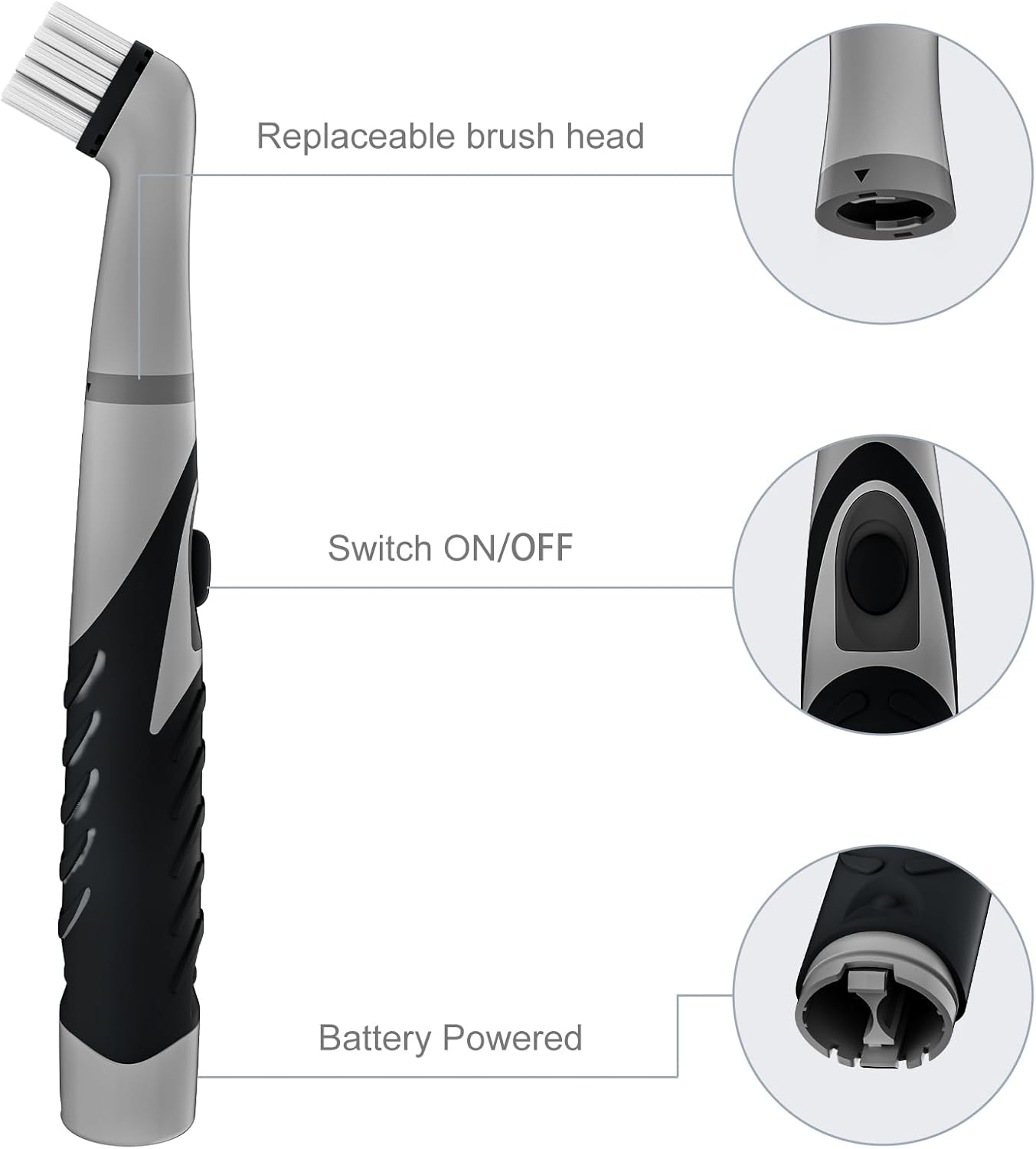 Electric Cleaning Brush with 4 in 1 Multiple Brush Heads, Indoor Household Cordless Motorized Brush for Bathroom Toilet Kitchen Tile Crevice(Black)