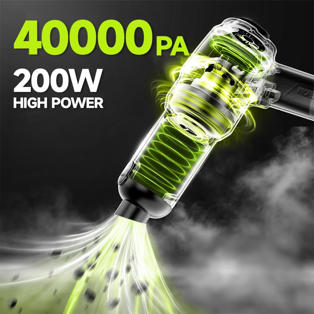 Handheld Car Vacuum Cordless, Portable Cars Vacuum Cleaner with 40000Pa High Power & Suction, Powerful 4-in-1 Hand Held Air Duster Fast Cleaning for Car,Home,Office,Pet Hair (Green)