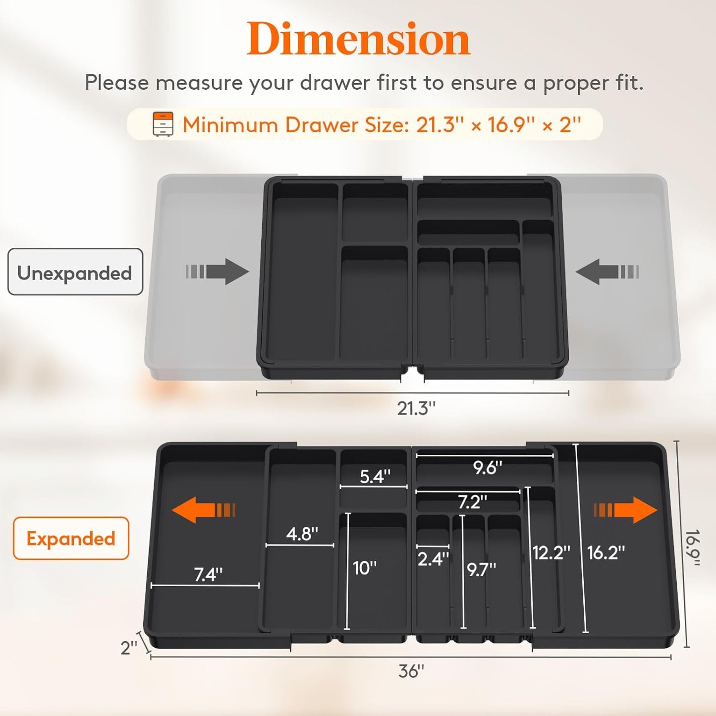 Lifewit Large Silverware Drawer Organizer, Plastic Cooking Utensil Tray for Kitchen, Expandable From 21 to 36 Inches, Adjustable Flatware Cutlery Spoon Fork Knife Spatula Gadgets Holder, Black