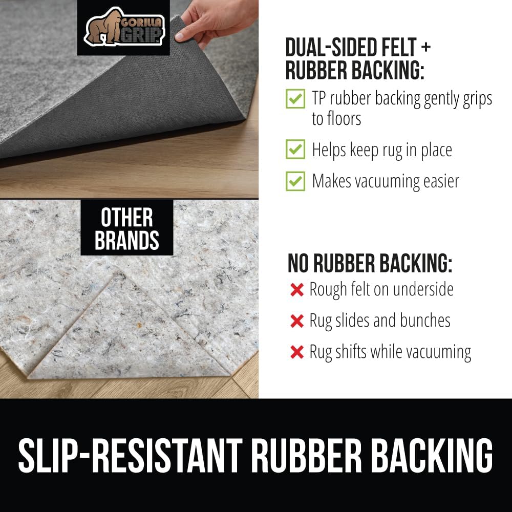 GORILLA GRIP Felt and Natural Rubber Stay in Place Slip Resistant Rug Pad, 1/8in Thick, 2x3 FT Protective Padding Under Area Rugs, Cushioned Gripper Pads, Carpet Runners, Hardwood Floors Protection