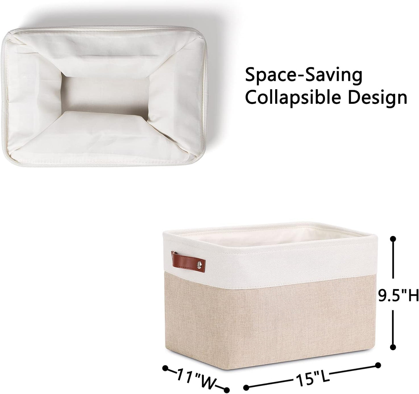 DULLEMELO Fabric Storage Bins, Storage Baskets for Organizing, Collapsible Rectangular Fabric Baskets for Shelves, Empty Gift Baskets (3-Pack Medium-15 inch X 11 inch X 9.5 inch , White&Khaki)