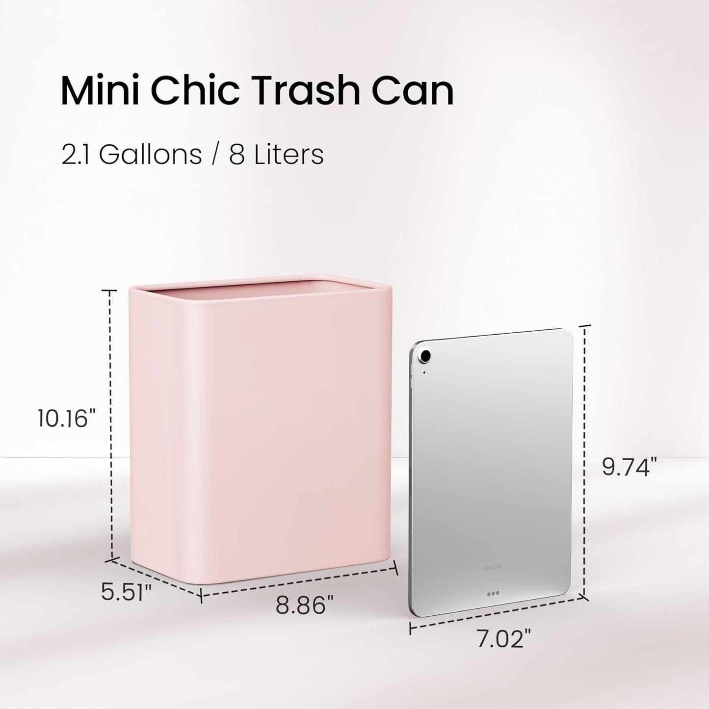 Cesun Pink Bathroom Trash Can 2.1 Gallon Wastebasket, Small Modern Metal Garbage Can Office Waste Basket, Stainless Steel Trash Bin for Bedroom, Home Office, Toilet, rv, Near Desk, Under Sink