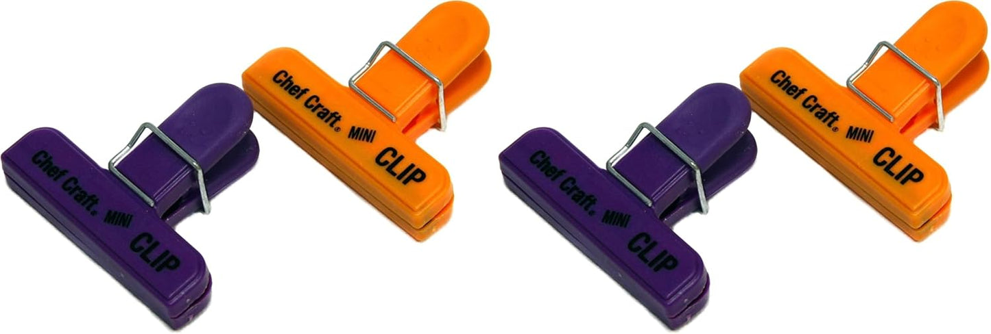 Chef Craft Select Plastic Mini Bag Clip, 3 inch Width 2 Piece Set, Purple/Orange (Pack of 2)