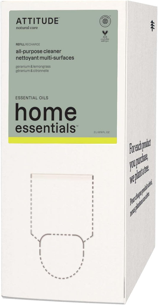 ATTITUDE All Purpose Cleaner, EWG Verified Multi-Surface Products, Vegan, Naturally Derived Multipurpose Cleaning Spray, Geranium and Lemongrass, 67.6 Fl Oz