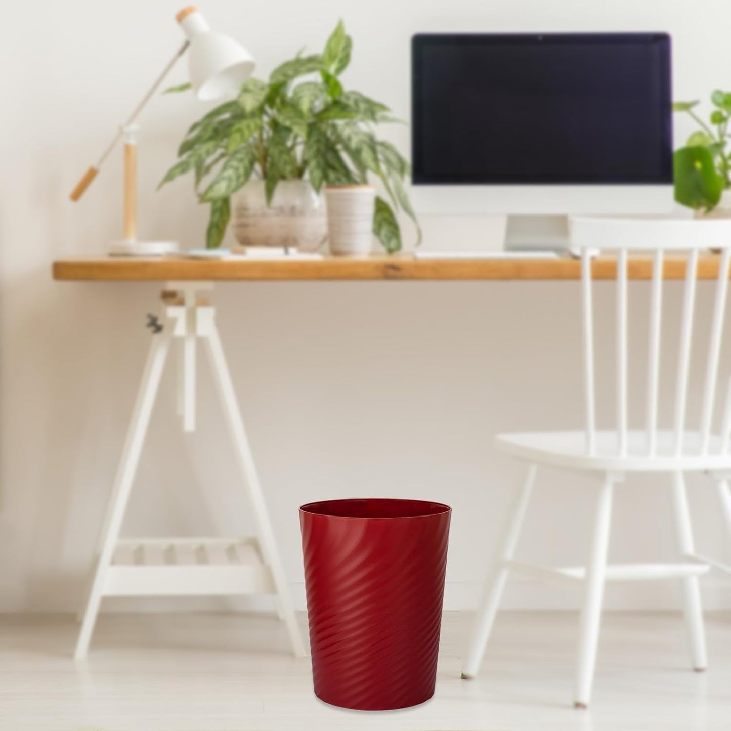 UUJOLY Plastic Small Trash Can Wastebasket, Garbage Container Basket for Bathrooms, Laundry Room, Kitchens, Offices, Kids Rooms, Dorms, (Red, 1.8 Gallon)