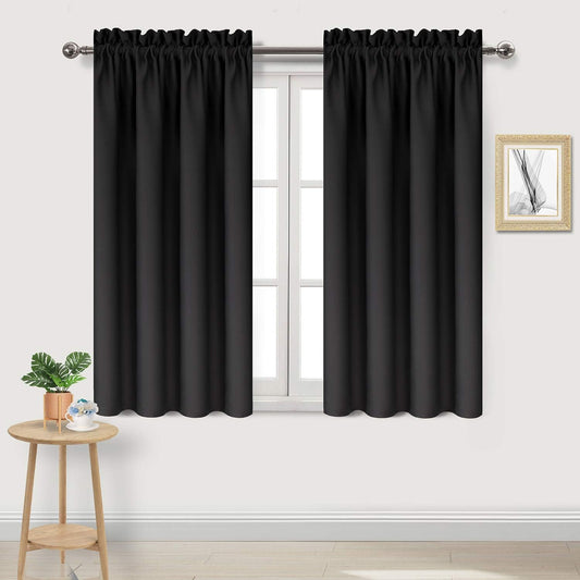 DWCN Black Blackout Curtains for Bedroom –Rod Pocket Thermal Insulated Room Darkening Drapes for Living Room, W 42 x L 54 Inch, 2 Panels