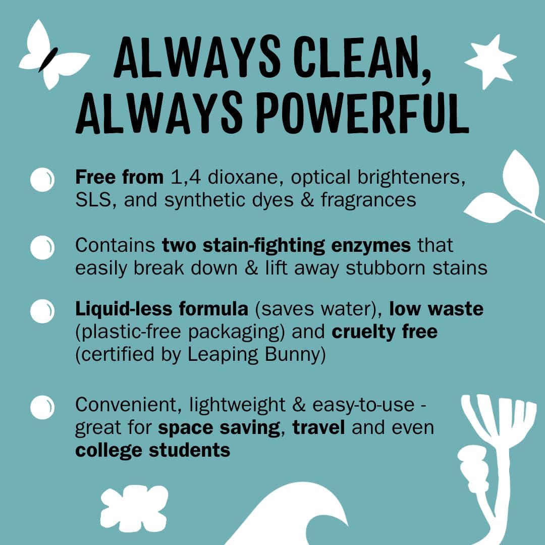 Molly’s Suds Laundry Detergent Sheets | Gentle on Sensitive Skin, Powerful Bio-Based Enzymes, Stain-Fighting | Liquidless & Plastic-Free Packaging | 120 Loads (Unscented)