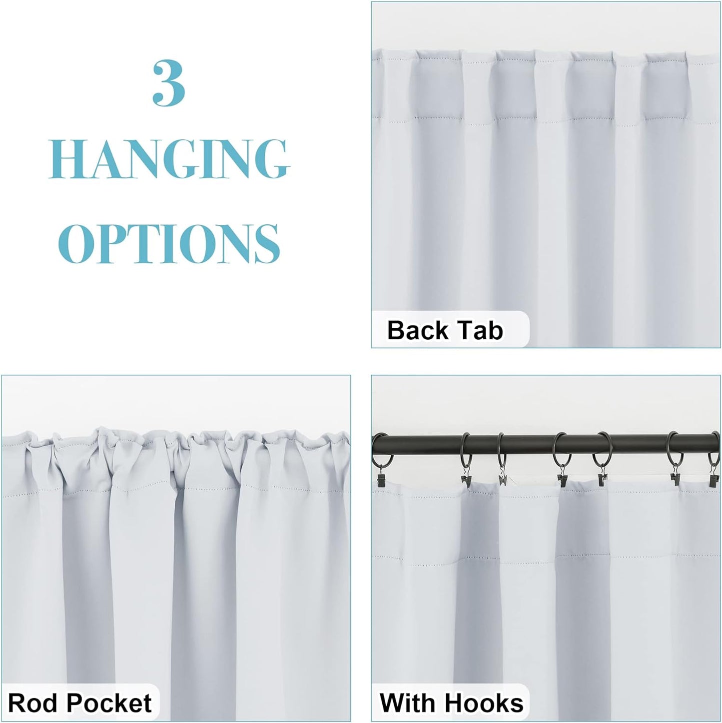 RYB HOME Small Window Curtains - Blackout Insualting Privacy Curtains for Kids Bedroom Kitchen Bathroom Basement Cafe Cabinet Tiers Drapes, 34 Width x 30 Length, 2 Panels, Grayish White